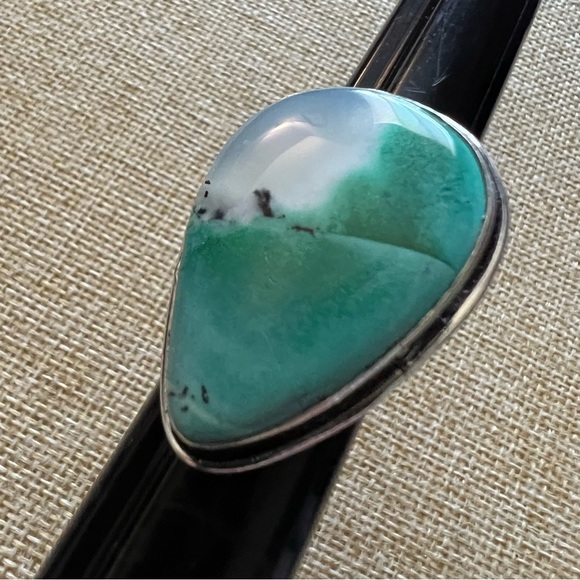 New Green Dendritic Dendrite Opal Stone Silver Overlay Ring 7.25 - 7.5 - Picture 2 of 7
